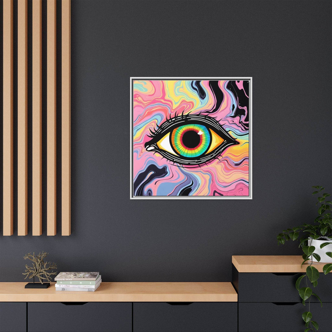 PsEyeFlow #33 – The Watcher’s Descent on Framed Matte Canvas (multi colour) - Highdellic