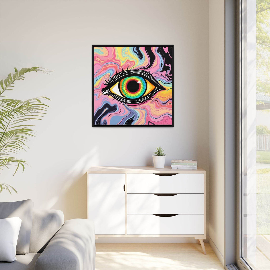 PsEyeFlow #33 – The Watcher’s Descent on Framed Matte Canvas (multi colour) - Highdellic