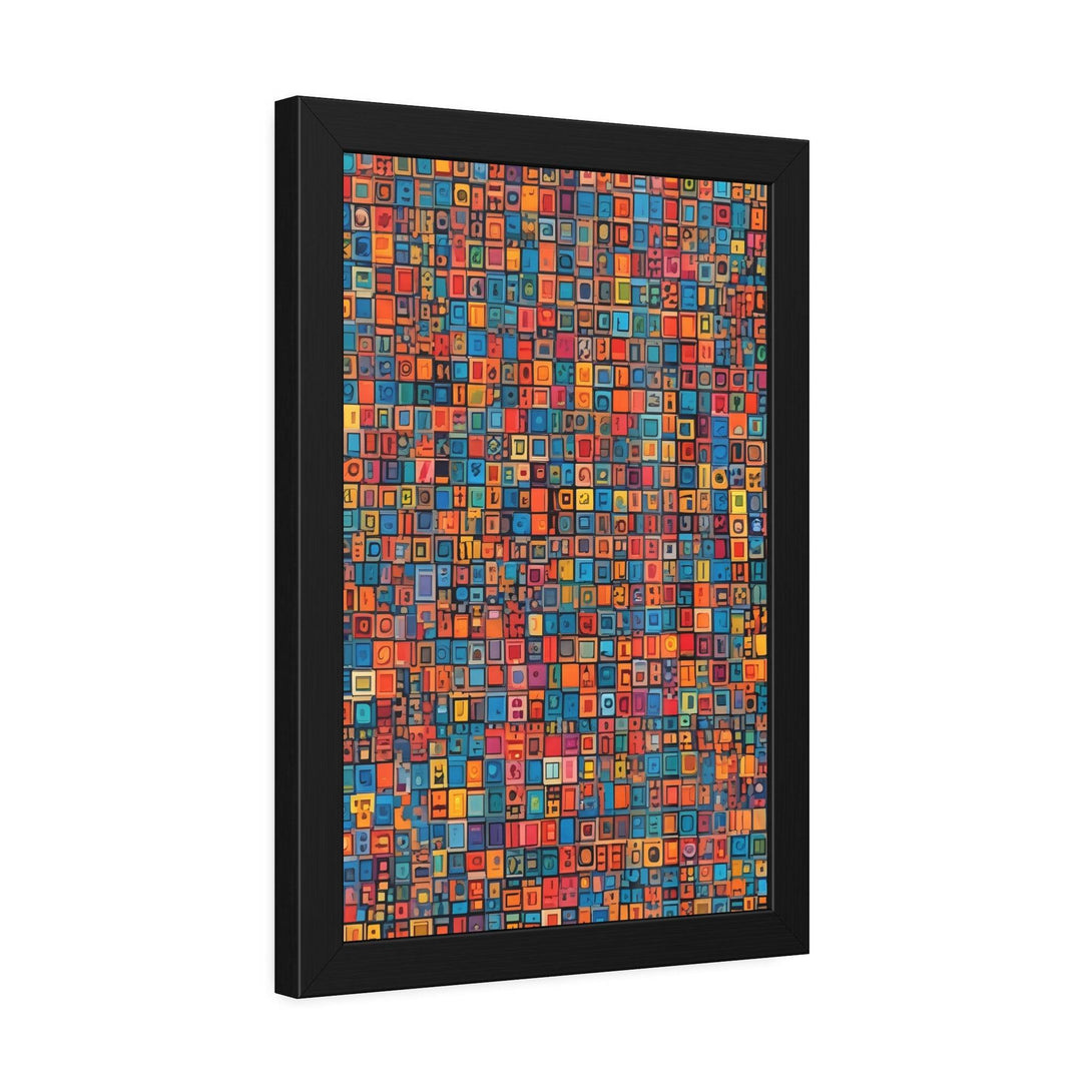 PsEyeCode #1 - Digital Mosaic. (Vibrant Geometric Framed Paper) - Highdellic