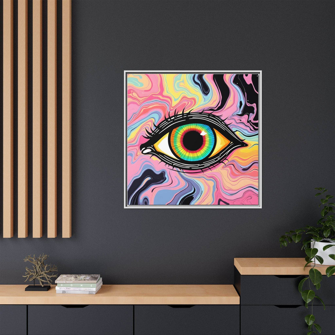 PsEyeFlow #33 – The Watcher’s Descent on Framed Matte Canvas (multi colour) - Highdellic