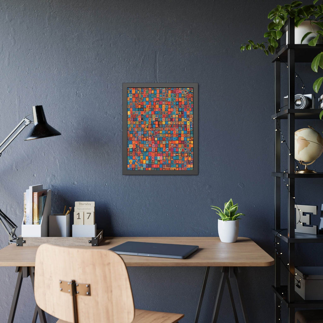 PsEyeCode #1 - Digital Mosaic. (Vibrant Geometric Framed Paper) - Highdellic