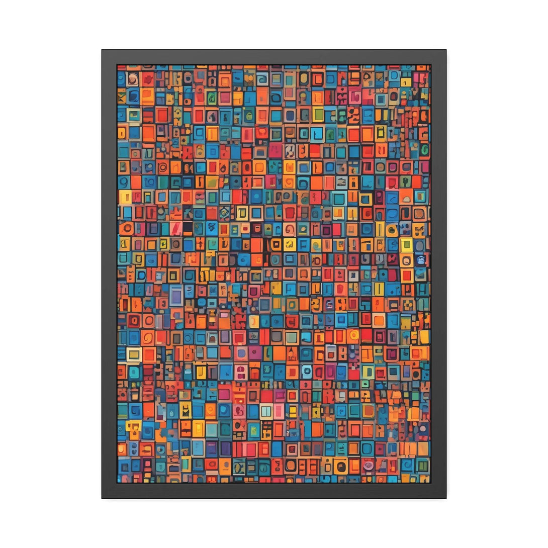 PsEyeCode #1 - Digital Mosaic. (Vibrant Geometric Framed Paper) - Highdellic