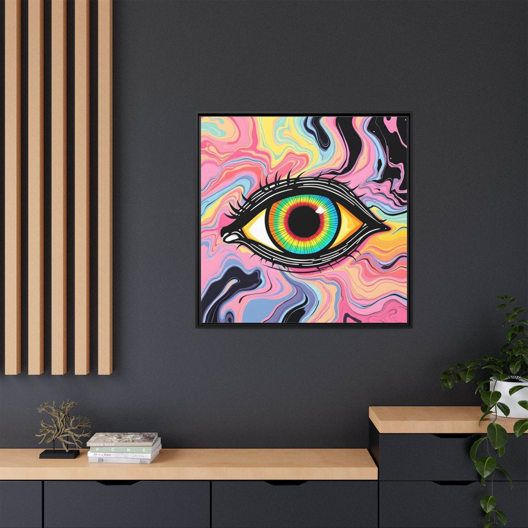 PsEyeFlow #33 – The Watcher’s Descent on Framed Matte Canvas (multi colour) - Highdellic