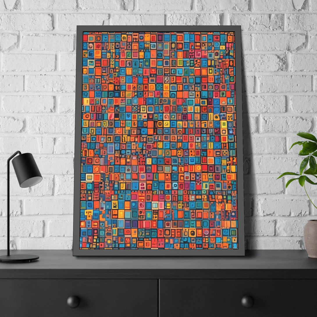 PsEyeCode #1 - Digital Mosaic. (Vibrant Geometric Framed Paper) - Highdellic