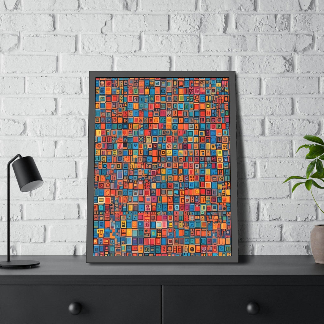 PsEyeCode #1 - Digital Mosaic. (Vibrant Geometric Framed Paper) - Highdellic