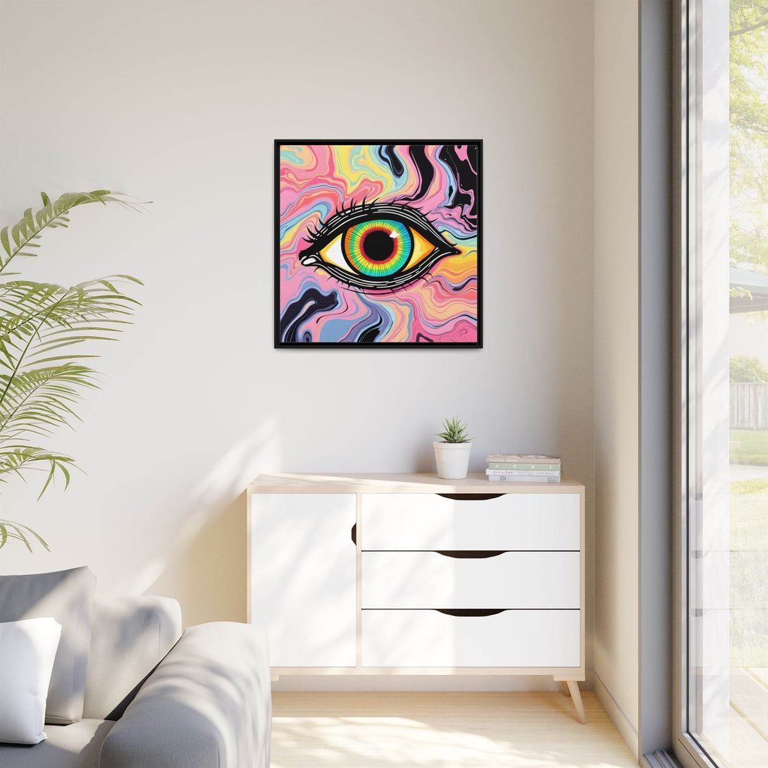 PsEyeFlow #33 – The Watcher’s Descent on Framed Matte Canvas (multi colour) - Highdellic