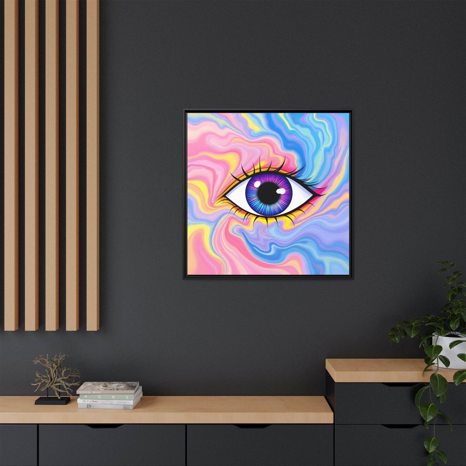 PsEyeFlow #28 - Cosmic Mirage on Framed Matte Canvas (Multi-color) - Highdellic