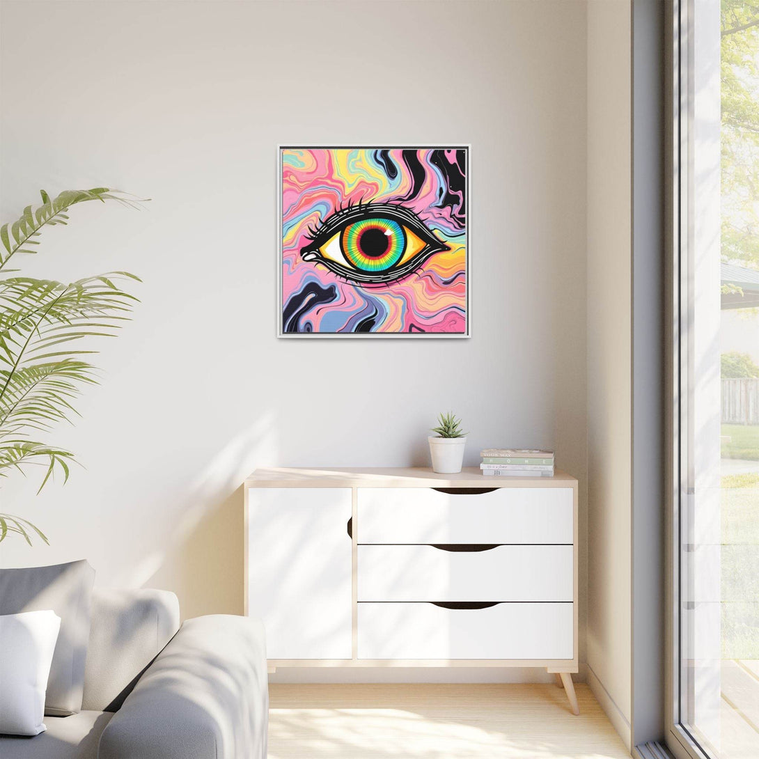 PsEyeFlow #33 – The Watcher’s Descent on Framed Matte Canvas (multi colour) - Highdellic