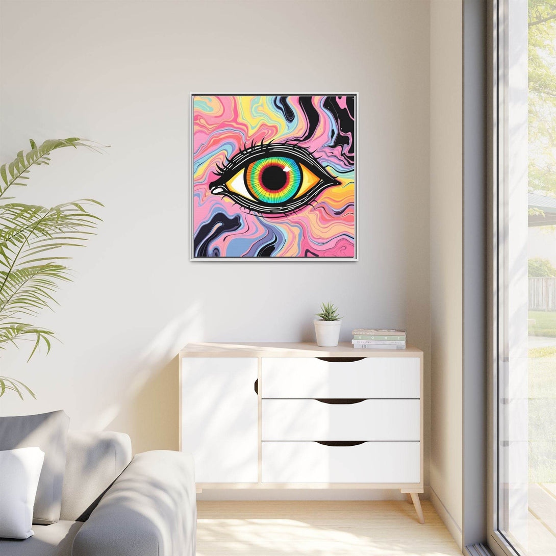 PsEyeFlow #33 – The Watcher’s Descent on Framed Matte Canvas (multi colour) - Highdellic