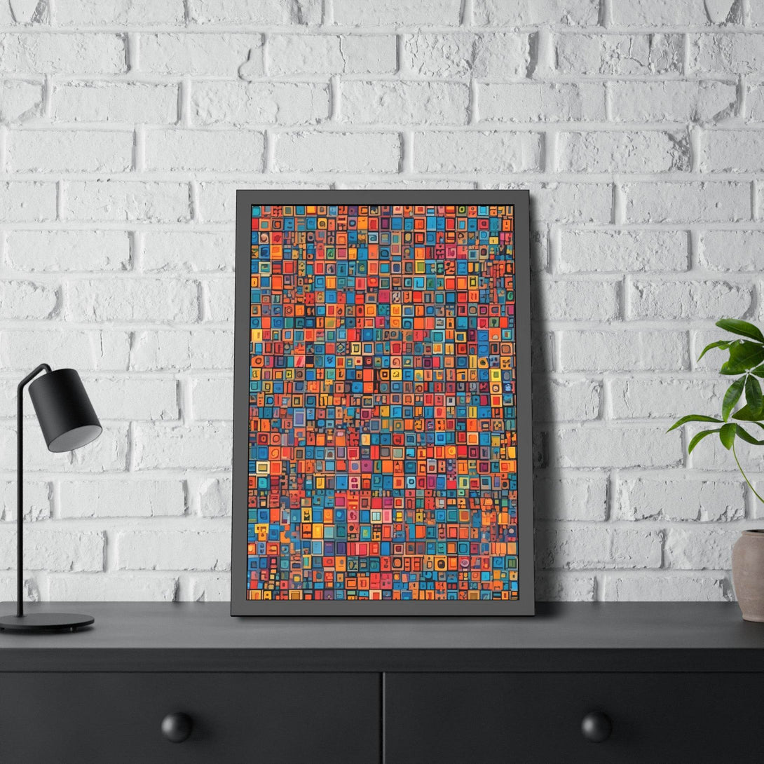 PsEyeCode #1 - Digital Mosaic. (Vibrant Geometric Framed Paper) - Highdellic