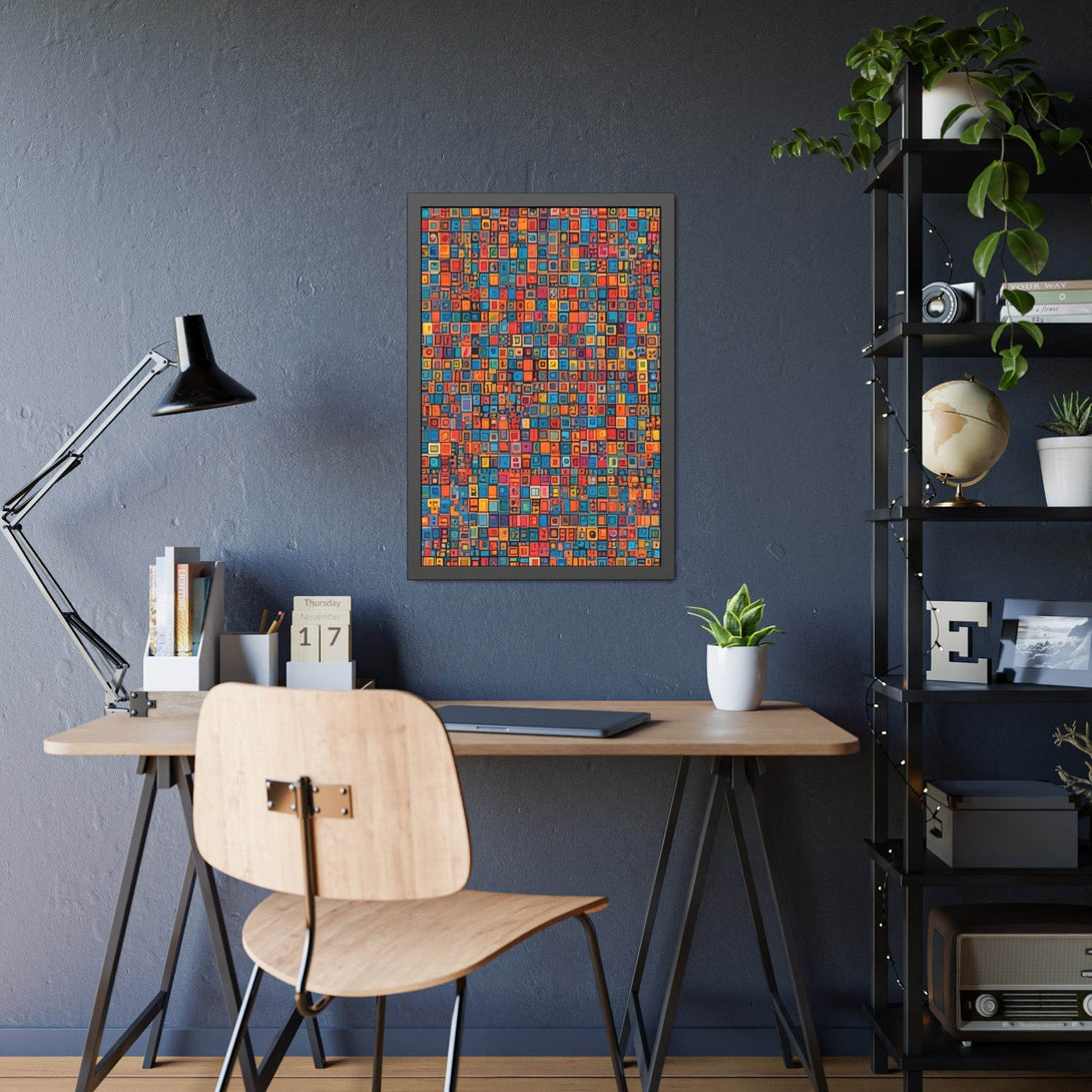 PsEyeCode #1 - Digital Mosaic. (Vibrant Geometric Framed Paper) - Highdellic