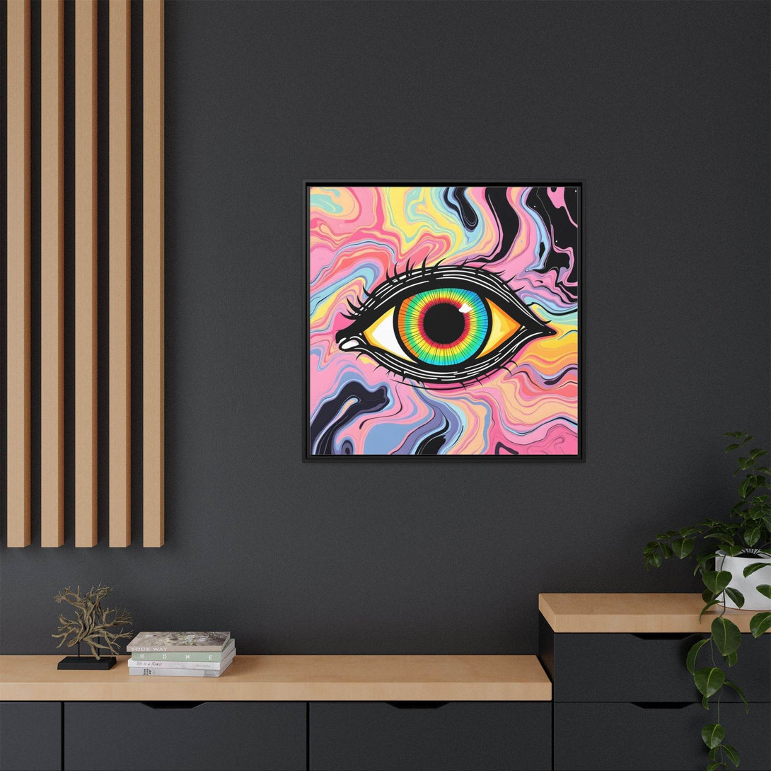 PsEyeFlow #33 – The Watcher’s Descent on Framed Matte Canvas (multi colour) - Highdellic