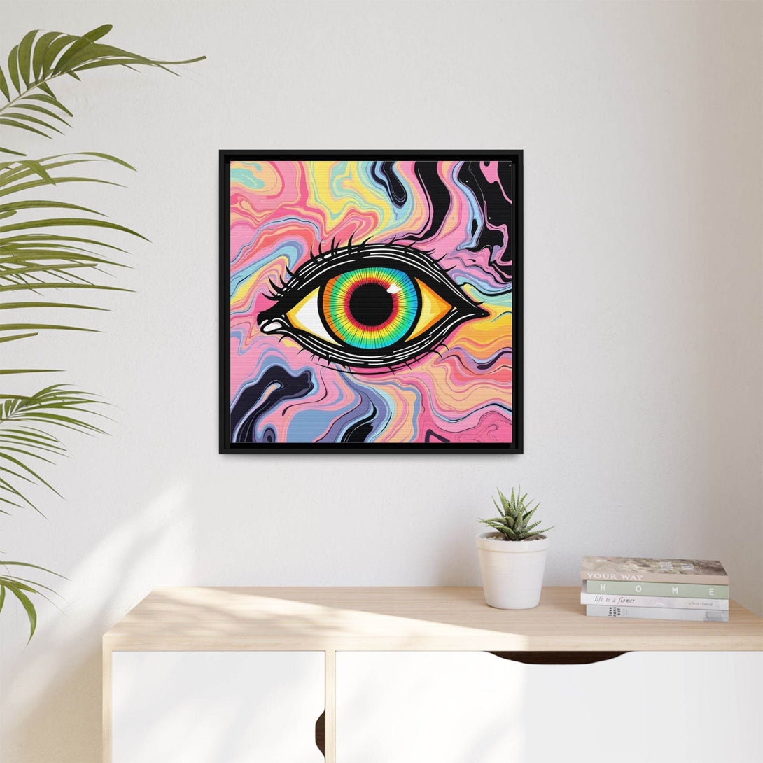 PsEyeFlow #33 – The Watcher’s Descent on Framed Matte Canvas (multi colour) - Highdellic