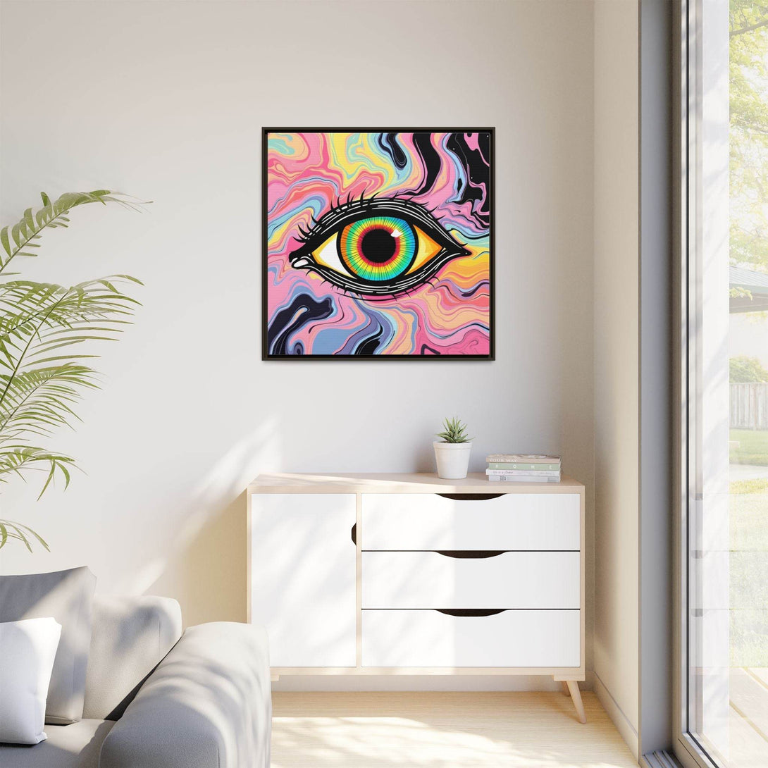 PsEyeFlow #33 – The Watcher’s Descent on Framed Matte Canvas (multi colour) - Highdellic