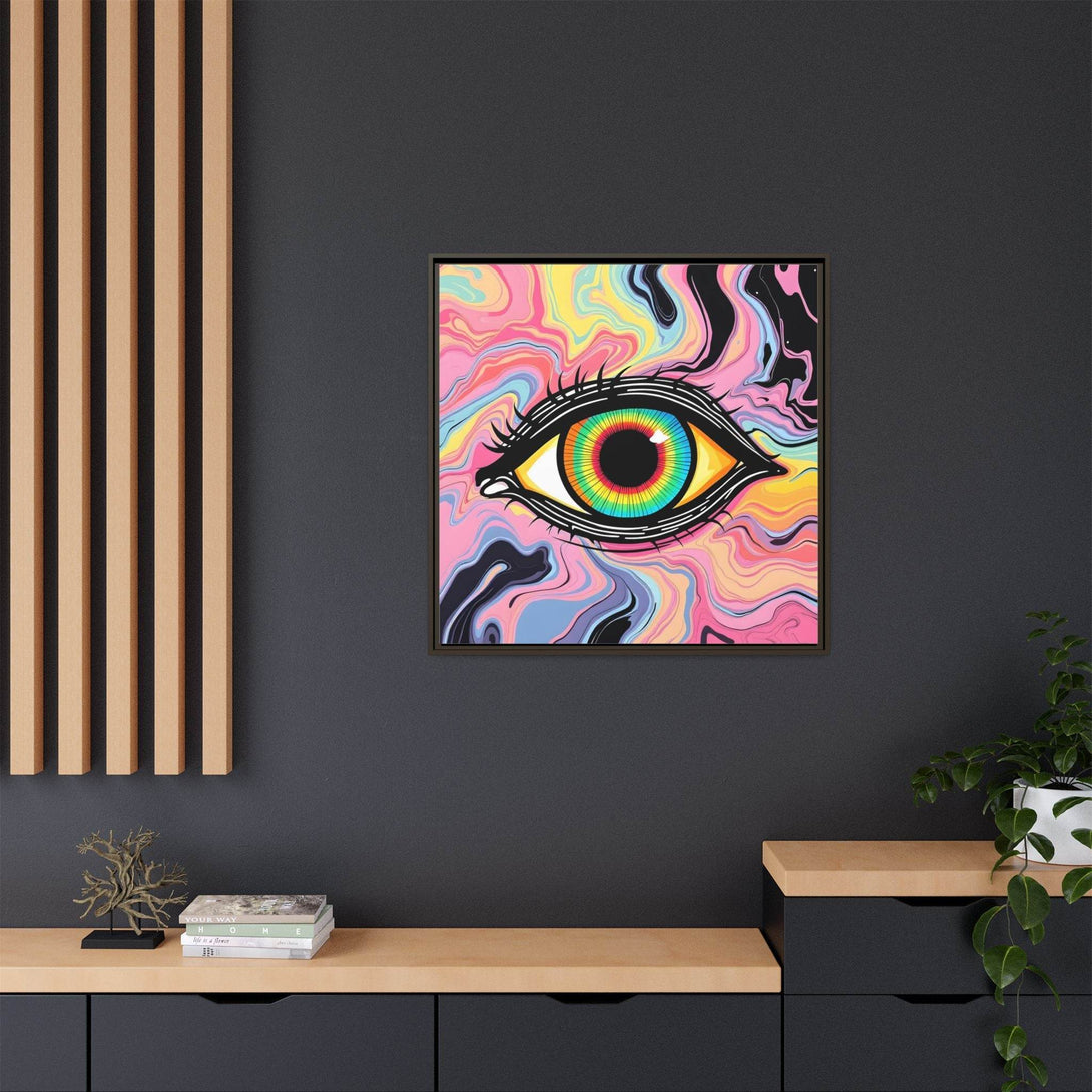 PsEyeFlow #33 – The Watcher’s Descent on Framed Matte Canvas (multi colour) - Highdellic