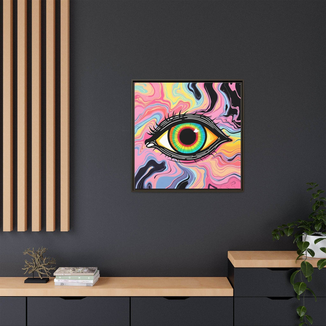 PsEyeFlow #33 – The Watcher’s Descent on Framed Matte Canvas (multi colour) - Highdellic
