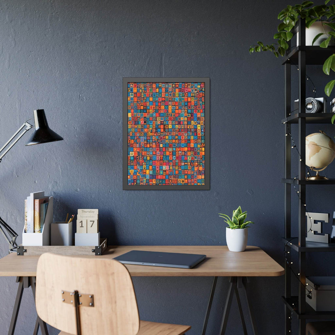 PsEyeCode #1 - Digital Mosaic. (Vibrant Geometric Framed Paper) - Highdellic